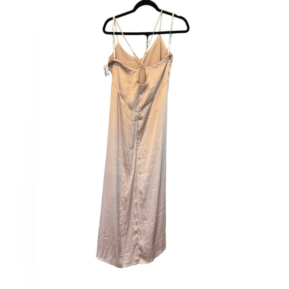 NWT Bardot Champagne Luxe Slip Dress Satin Silk Cross Back Strap Size 10/L - Picture 5 of 9